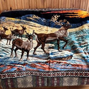 Reindeer Scene Tapestry in Multicolor